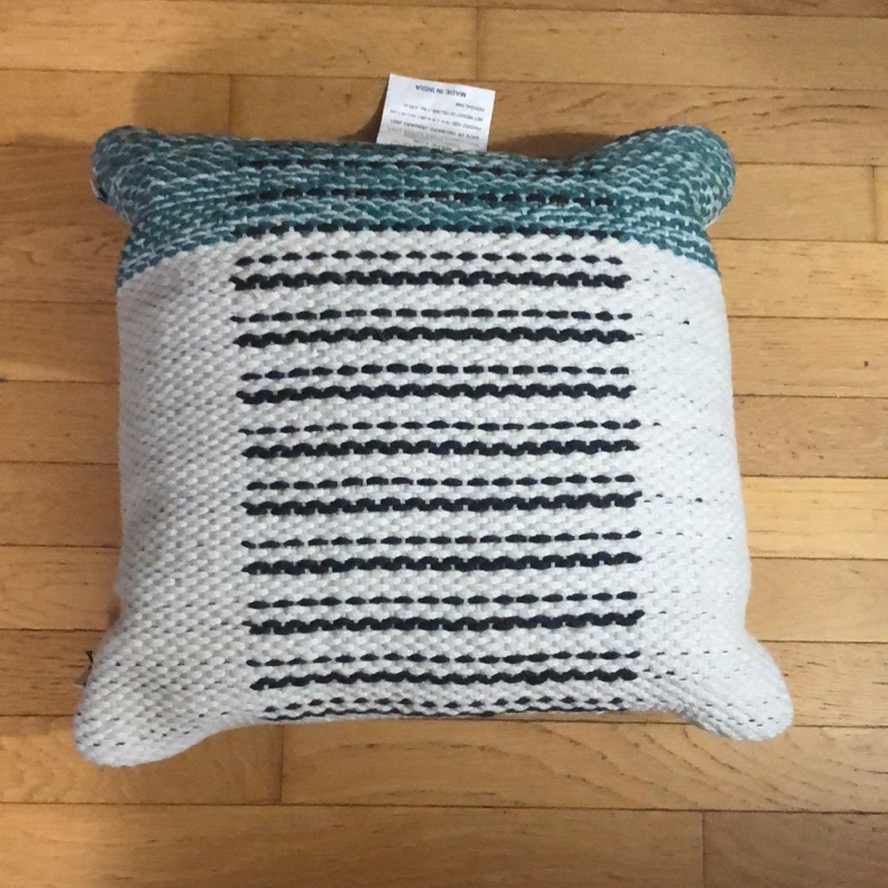 NWT Striped Green/Teal and Ivory Woven Front Pillow - from Target.